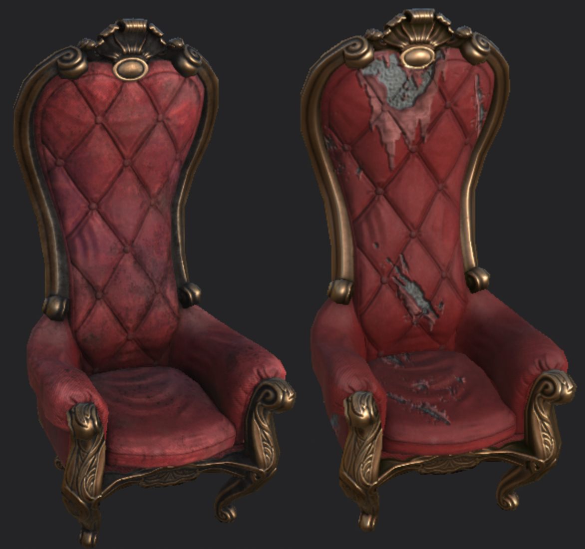 Chair shown clean and heavily worn side by side