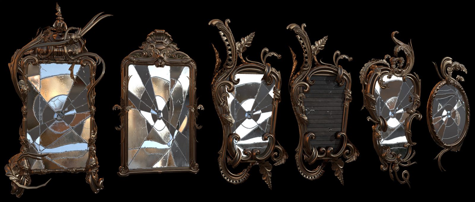 Mirror set with broken glass variants