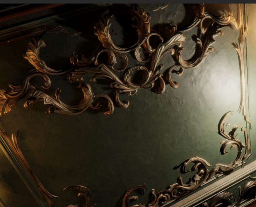 Close-up of rococo scrollwork cards