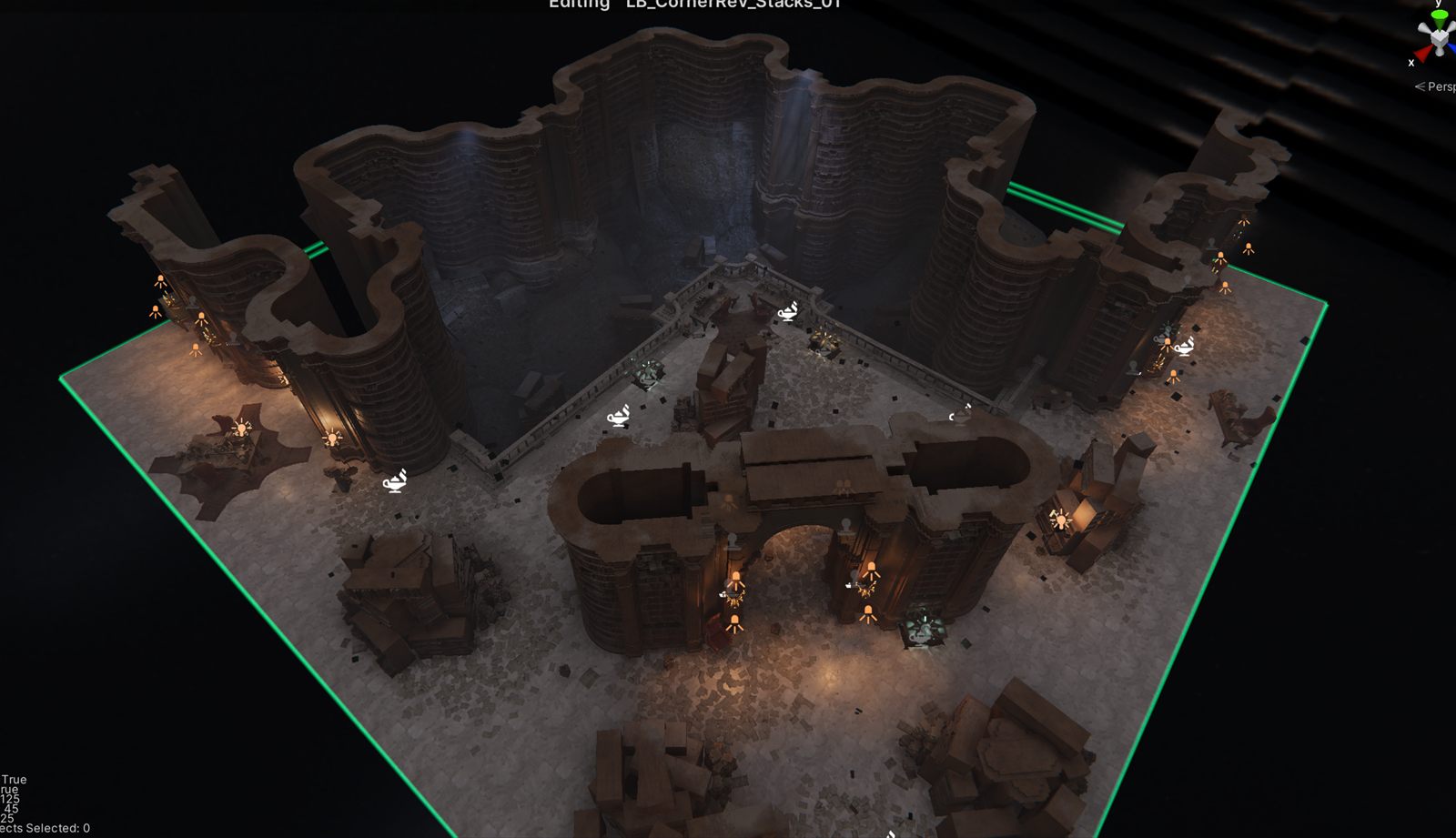 Arkheron level tile shown with its square boundary, props and layout inside