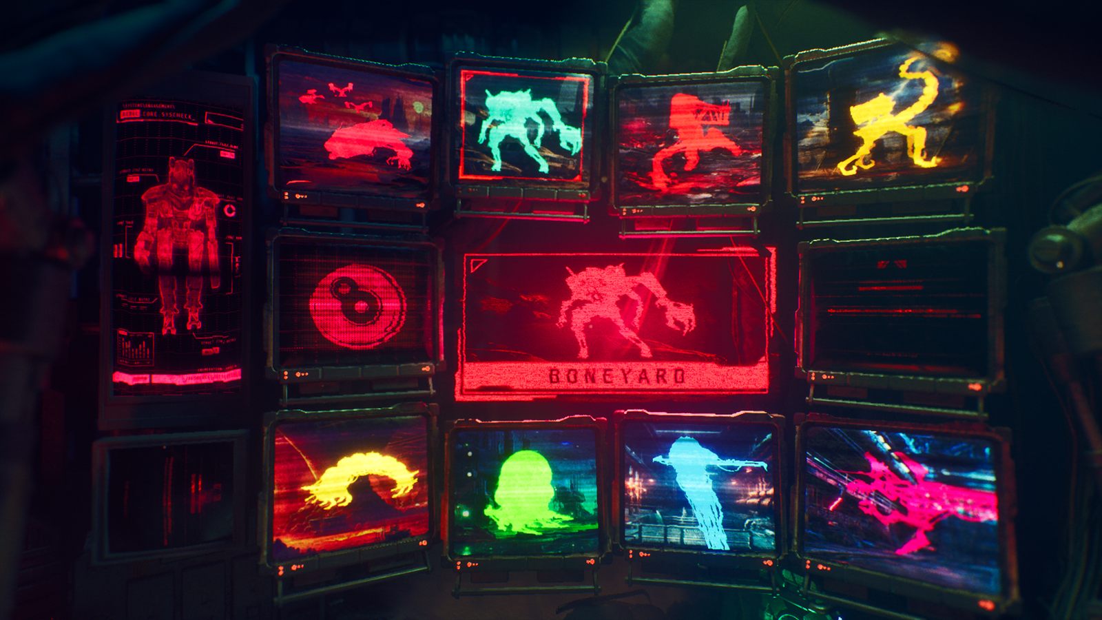 Rebel Core level select screen with boss monitors
