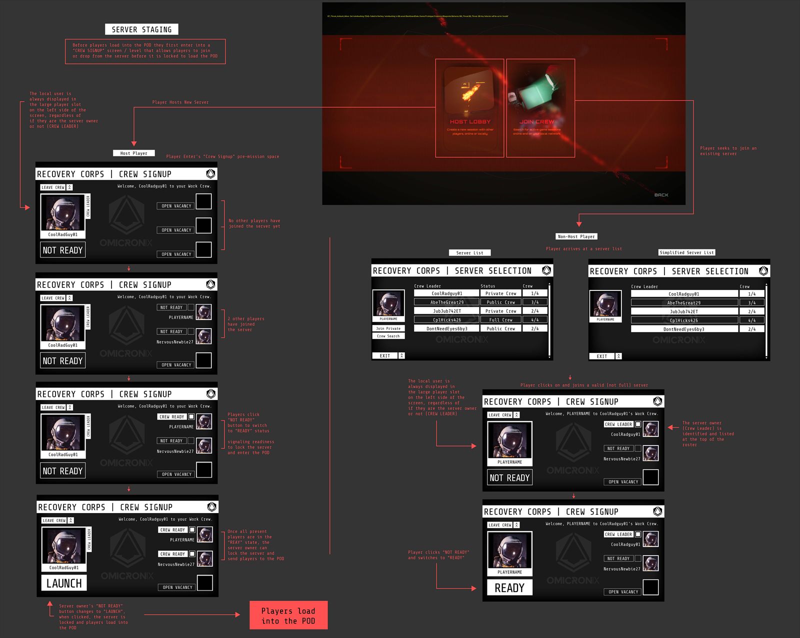Server and mission load UI storyboards