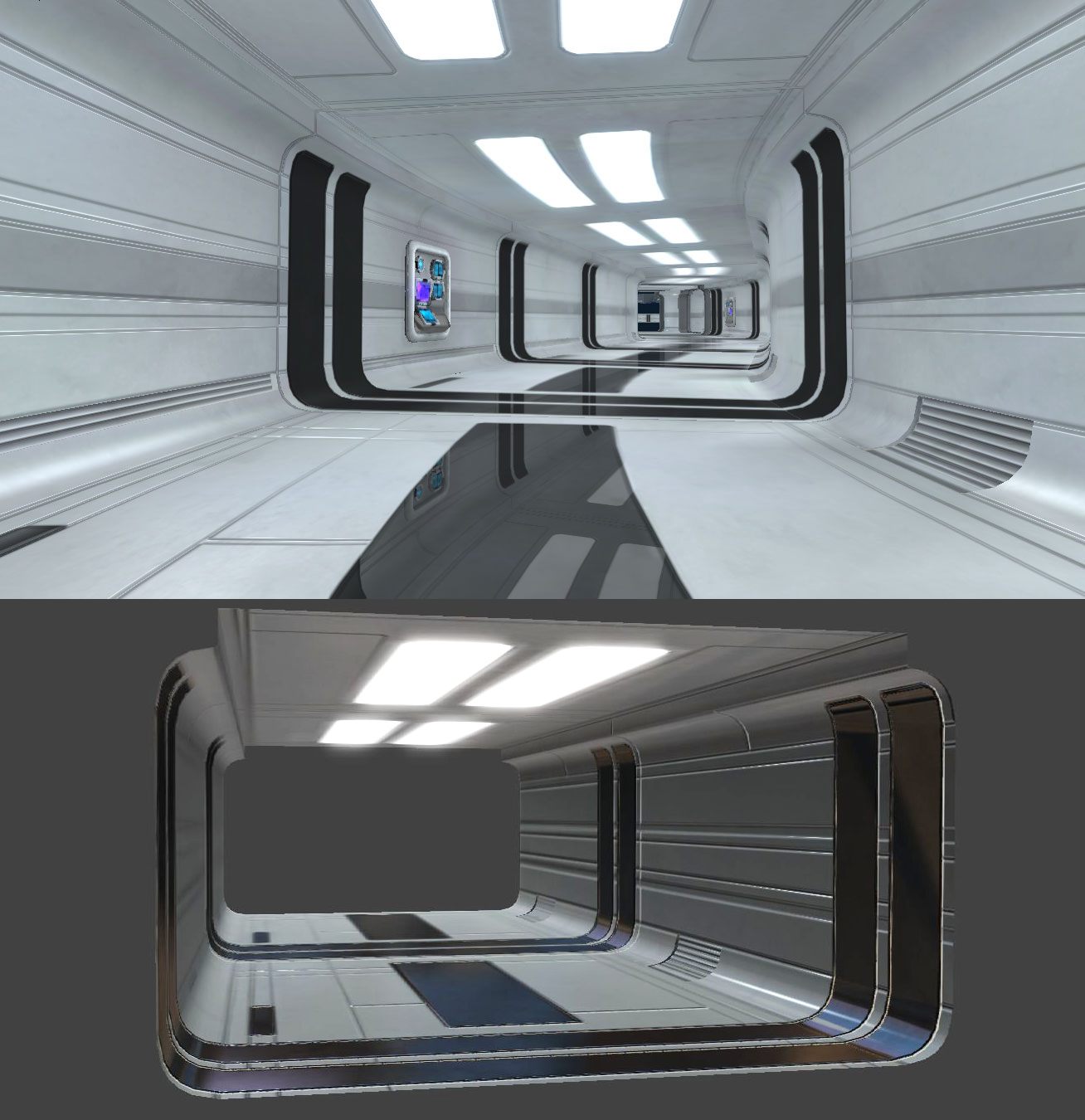 Modular corridor kit shown assembled and as a single piece